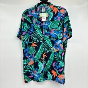 Disney Lilo & Stitch Men’s Button Hawaiian Tropical Colorful Shirt Top Small NWT